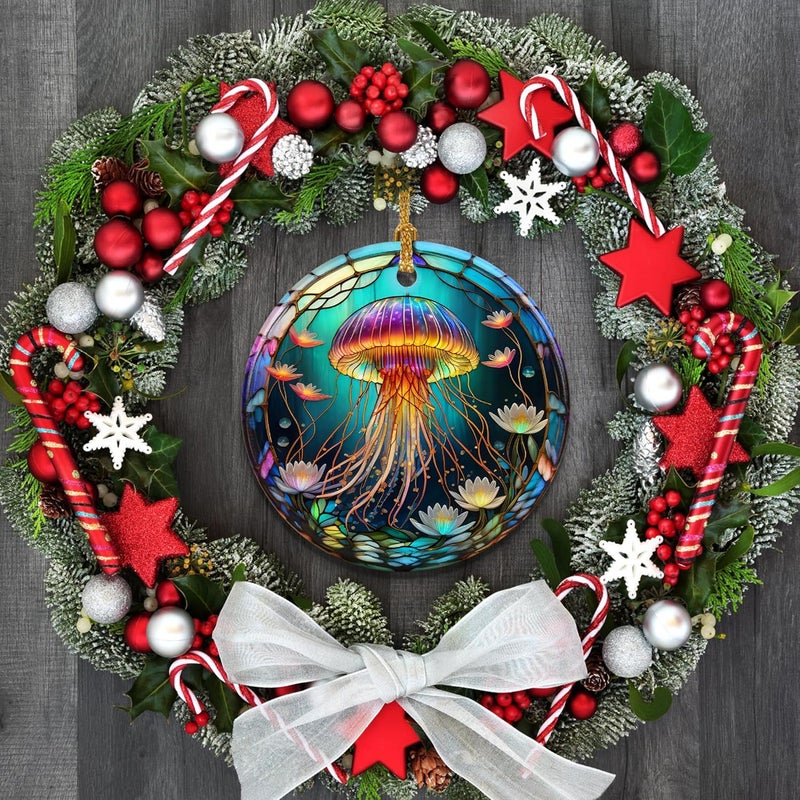 Touber Stained Ceramic Jellyfish Ornament - Jellyfish Christmas Ornaments - Christmas Tree Ornaments - Christmas Decorations - Jellyfish Decor for Office, Room, Home - Holiday Present Ideas - Image 5